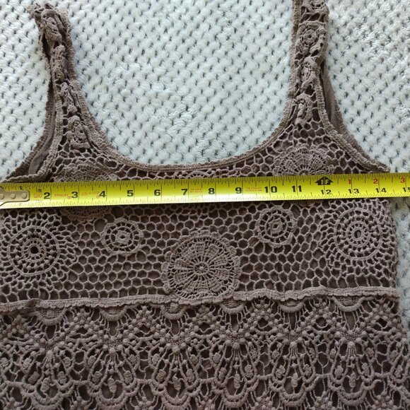 Vintage Temperance Women's Lace Crochet Lined Taupe Tank Top Size S - Picture 8 of 11